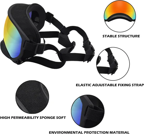 Miniatura 4 de Gafas de sol grandes para perros con correa ajustable, protección UV, a prueba de victorias, adecuadas para perros medianos y medianos