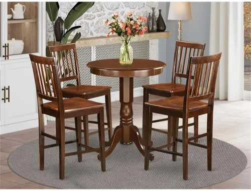 Miniatura 2 de East West Furniture EDVN5-MAH-W - Juego de mesa de comedor de 5 piezas de altura para mostrador de cocina, incluye una mesa redonda de pub
