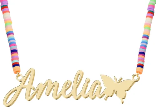 UMAGICBOX Collar con nombre de plata de ley personalizado, estilo de 15 fuentes para elegir, colgante de placa de identificación de oro