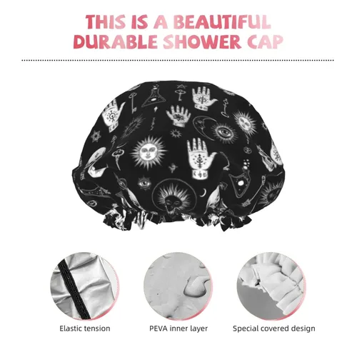 Miniatura 5 de Gorro de ducha gótico, cuervo, cuervo, calavera, luna, estrella, gótico, gorra de baño diseñada para mujeres, impermeable, doble capa