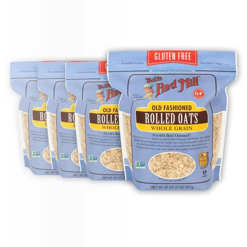 Bob's Red Mill Avena enrollada anticuada sin gluten, 32 onzas (paquete de 4), sin gluten, sin OMG, grano entero, vegano, kosher