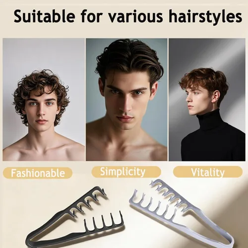 Miniatura 5 de 2 peines de textura para hombre, peine de pelo de dientes anchos voluminosos para hombre, textura esponjosa, herramienta de volumen de raíces