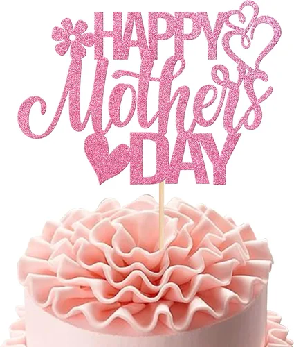 Rsstarxi 1 paquete de decoración para pastel con flores de purpurina con doble corazón Love Mom Best Mom Best Mom Cake Pick Decoraciones para feliz