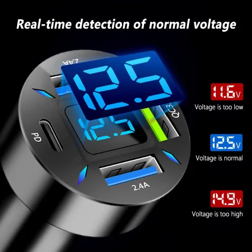 Miniatura 7 de Cargador de automóvil de 66 W de carga súper rápida con USB 2.4A y QC 3.0 (voltímetro y luces LED), carga rápida universal para enchufe