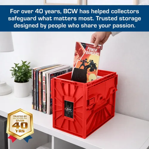 Miniatura 3 de BCW Recipiente corto para cómics Capacidad para 150 cómics Almacenamiento de plástico apilable Organizador sin ácido Rojo, paquete de 2