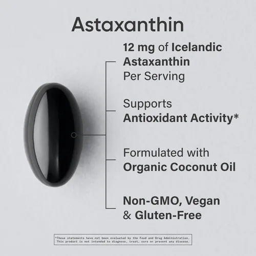 Miniatura 2 de Astaxanthin (0,0004 oz) con aceite de coco orgánico; sin gmo, verificado y vegano, potente antioxidante natural para ayudar a las articulaciones