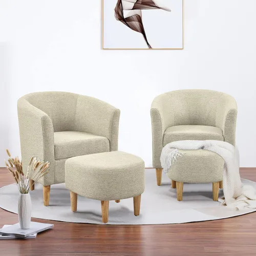 Miniatura 15 de DAZONE Silla decorativa Sherpa con otomana, sillón blanco esponjoso de barril de peluche para sala de estar acogedora, sillas pequeñas y cómodas