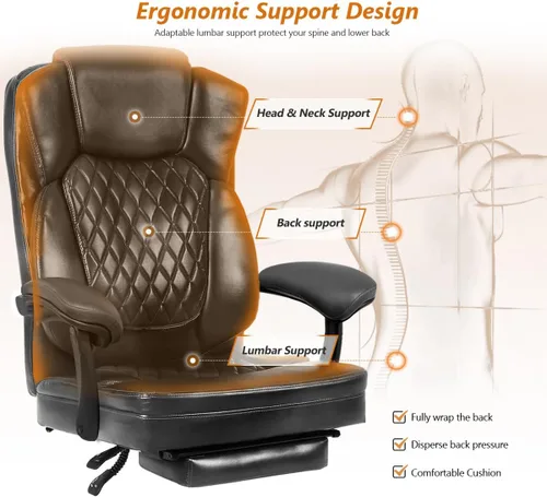 Miniatura 6 de Silla de oficina con respaldo alto, silla de escritorio ejecutiva con reposapiés, soporte lumbar ergomómico, sillas de juegos para computadora