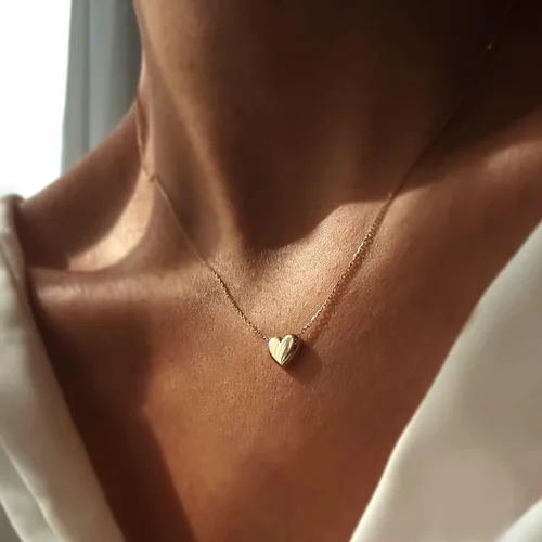 Miniatura 3 de Jewelry Affairs Collar con colgante de corazón inflado de oro real de 10 quilates, 18