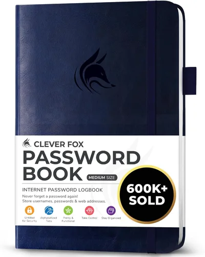 Miniatura 39 de Clever Fox - Libreta de contraseñas con pestañas alfabéticas, organizador de direcciones de Internet, tamaño grande, para inicios de sesión en Azul