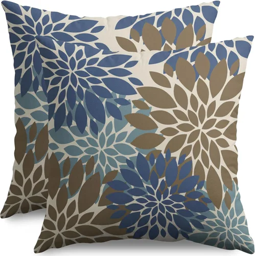 Miniatura 40 de Fundas de Almohada Azul Aguamarina 16X16 Pulgadas Juego de 2, Flores de Dalia Primavera Verano Floral Crema Fundas de Almohada Decorativas