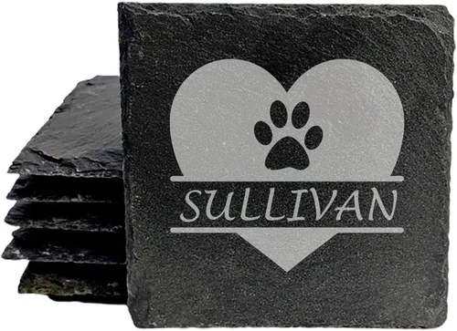 Miniatura 11 de Engraved Dog Cat Paw Coasters Set of 4 – Dog Cat Silhouette Paw Print Design – 4 Inch Round Slate – Pet Lover Home Decor – Handmade in Oregon USA