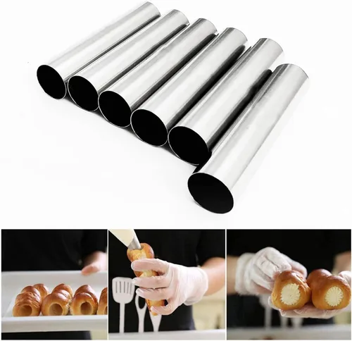 Miniatura 5 de VolksRose Kit de 16 tubos de cannoli de acero inoxidable, forma tubular, moldes para hornear para pastelería danesa Lady Lock Form Croissant Shell