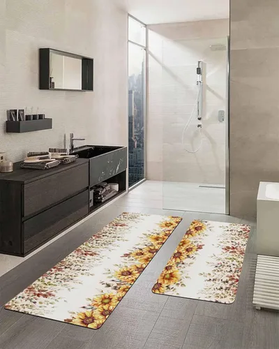 Miniatura 2 de Tapete de baño de eucalipto y girasol para bañera, antideslizante, de secado rápido y absorbente, de tierra de diatomeas, fregadero de cocina