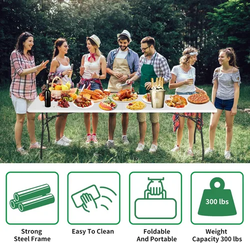 Miniatura 3 de Mesa plegable, mesa de camping de plástico de 8 pies, mesa de fiesta portátil con asa de transporte para fiestas, bodas, barbacoa, camping, comedor