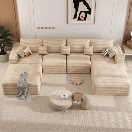 Miniatura 17 de Sofá cama seccional modular de 113", sofás de nube convertibles para sala de estar con otomana, juego de sofá cama de pana sin estructura de 6 Gris