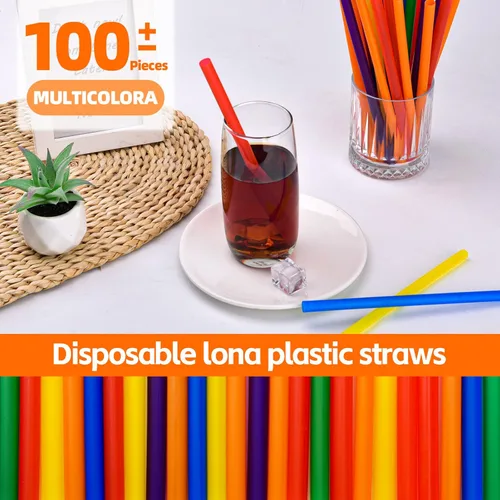 Miniatura 3 de 100 piezas de popotes jumbo para batidos, (0.4" de diámetro x 8.3" de largo) pajitas de plástico desechables coloridas grandes de boca ancha