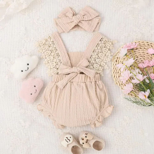 Miniatura 3 de Mameluco plisado de manga corta para bebé niña bebé niña traje de verano primavera