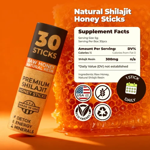 Miniatura 6 de NATURAL SHILAJIT Palitos de miel – Resina Shilajit con miel cruda, ácido fúlvico y oligominerales, nutrientes a base de plantas para energía, apoyo