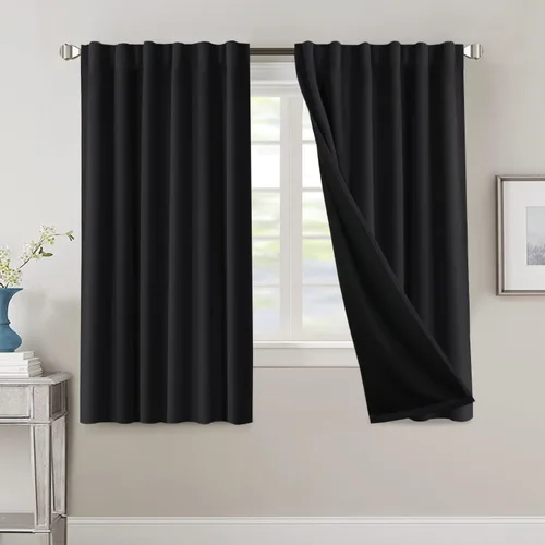 Miniatura 26 de H.VERSAILTEX Cortinas 100% opacas para dormitorio con forro negro, cortinas de oscurecimiento de habitación completa, con aislamiento térmico