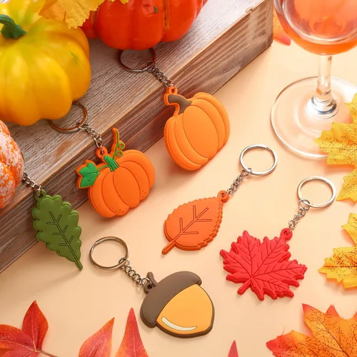 Miniatura 4 de Geetery 36 llaveros de fiesta de Acción de Gracias, regalos a granel, llaveros de calabaza de otoño, hojas, regalos de agradecimiento, llavero a