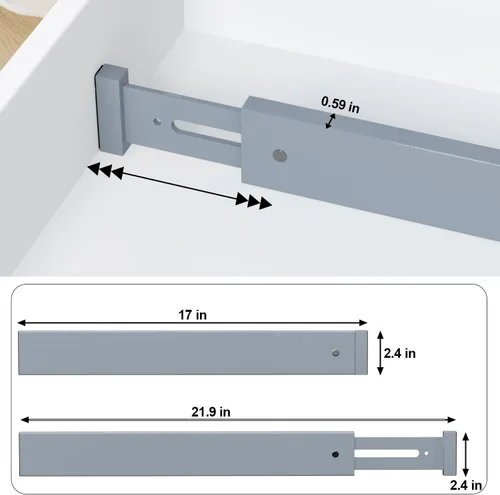 Miniatura 6 de Divisor de bambú para cajones de cocina, paquete de 4, organizador de cajones de utensilios ajustable de 17-22 pulgadas para tocador, baño, Gris