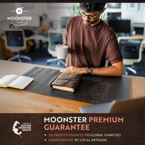 Miniatura 8 de Diario de cuero con papel para cuaderno rayado - MOONSTER® Diarios encuadernados en cuero para escribir para mujeres y hombres, 18x13cm Cuadernos