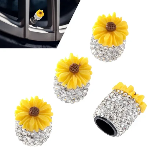 Miniatura 8 de 4 piezas de tapas de vástago de válvula brillantes, lindas válvulas de rueda de automóvil con flores de Sakura, atractivas cubiertas de aire