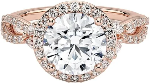Miniatura 5 de IGI - Anillo de compromiso de diamantes creados en laboratorio de excelente talla redonda blanca de 0.93 quilates con marquesa de acento y diamantes