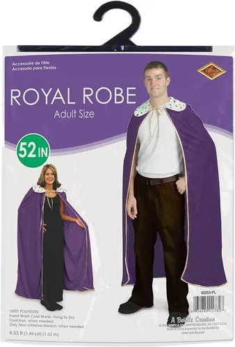 Miniatura 3 de Beistle Bata púrpura tamaño King Queen para adultos, accesorio de disfraz de capa de Mardi Gras real para eventos temáticos, fiestas de Halloween