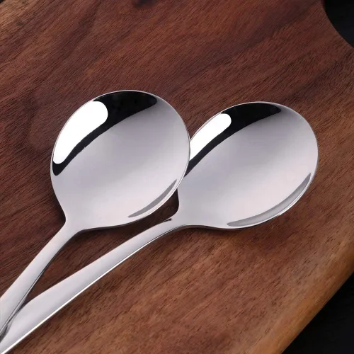 Miniatura 4 de Buyer Star Juegos de cucharas de caldo, cucharas de sopa redondas de 7 pulgadas, cucharas de cena de mesa con acabado de acero inoxidable Plateado