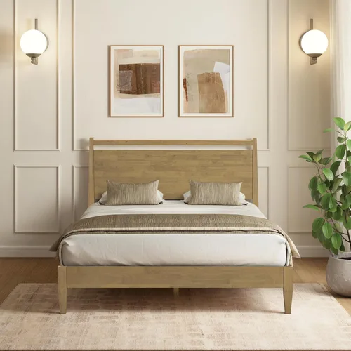 Miniatura 11 de NTC Adept Marco de cama de madera con cabecero, base de madera de roble macizo y caucho con listones silenciosos y soportes centrales de madera