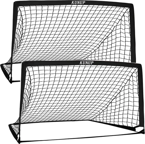 Miniatura 28 de Juego de 2 porterías de fútbol para niños, 5 x 3, 6 x 4, 9 x 5, red de práctica de fútbol plegable con bolsa de transporte portátil para niños