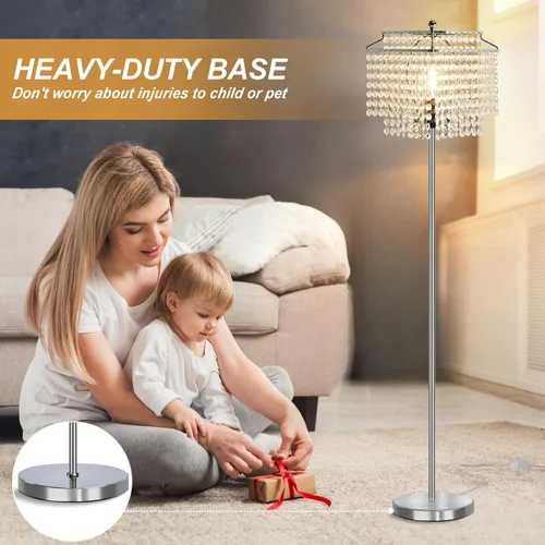 Miniatura 6 de Luvkczc Lámpara de pie de cristal, lámparas de pie modernas de 64 pulgadas de alto con pantalla de doble capa, interruptor de pie de encendido
