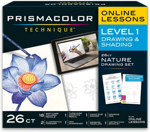 Suministros de arte técnica Prismacolor y lecciones de arte digital Set de dibujo de la naturaleza Nivel 1 Aprende a dibujar con lápices de colores,