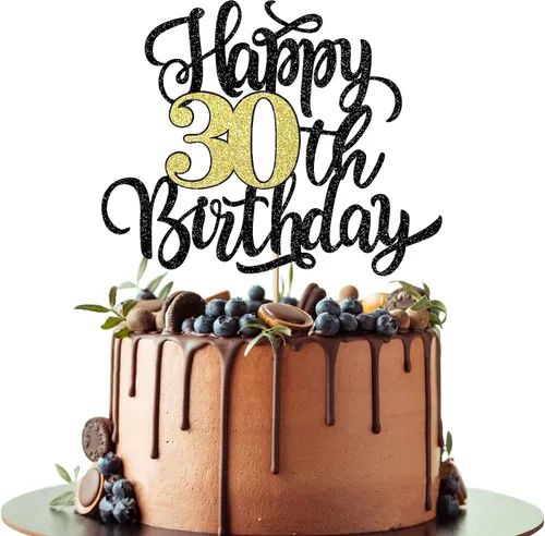 Miniatura 18 de Decoración para tarta de cumpleaños número 100, decoración de pastel de cumpleaños con purpurina negra y dorada, suministros de decoración de 100