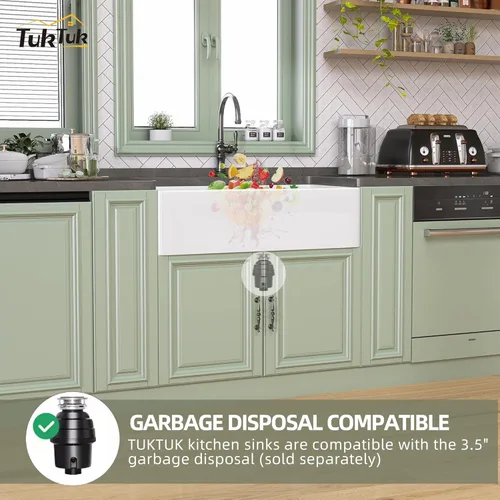 Miniatura 6 de TUKTUK Fregadero de granja blanco de 36 x 20 pulgadas, delantal de arcilla refractaria, fregadero de granja frontal para montaje inferior, cuenco