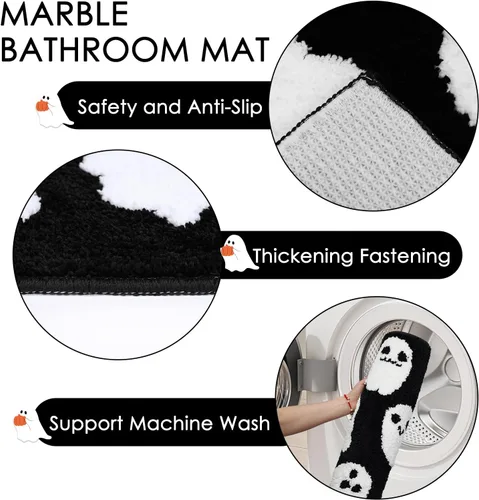 Miniatura 4 de Lindameler Alfombra de baño de Halloween, espeluznante alfombra de baño de fantasma blanco y negro para decoración de baño de Halloween