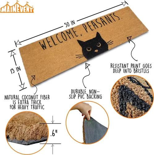 Miniatura 2 de Felpudo de bienvenida con diseño de campesinos y gatos, 50 x 15 pulgadas, regalo de gato negro, tapete de bienvenida grande para áreas cubiertas