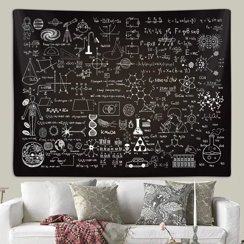 Miniatura 4 de Tapiz de Aula para Decoraciones de Fondo de Laboratorio de Ciencias, Mantel de Tapices con Tema de Matemáticas y Ciencias para Colgar en la Pared