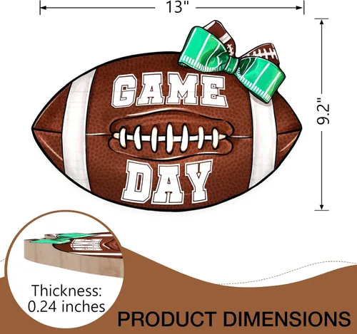 Miniatura 2 de Deroro Letrero de día de juego de fútbol para decoración de puerta delantera, colgador de puerta de madera deportiva de rugby para porche exterior