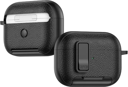 Miniatura 7 de Funda de cuero con clip de bloqueo para AirPods Pro 2ª/1ª con mosquetón, soporte de carga inalámbrica con soporte, cubierta de protección resistente