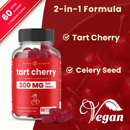 Miniatura 5 de NutraChamps Gomitas de cereza ácida, 3000 mg de extracto de cereza ácida con semilla de apio, suplemento de limpieza de ácido úrico, antioxidante