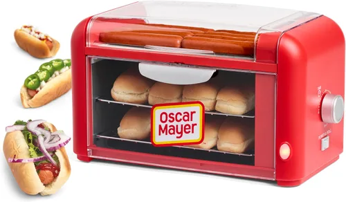 Miniatura 6 de Nostalgia Oscar Mayer - Horno tostador de 8 rodillos y bollos extra grande para encimera, rodillos de acero inoxidable y estantes de calentamiento