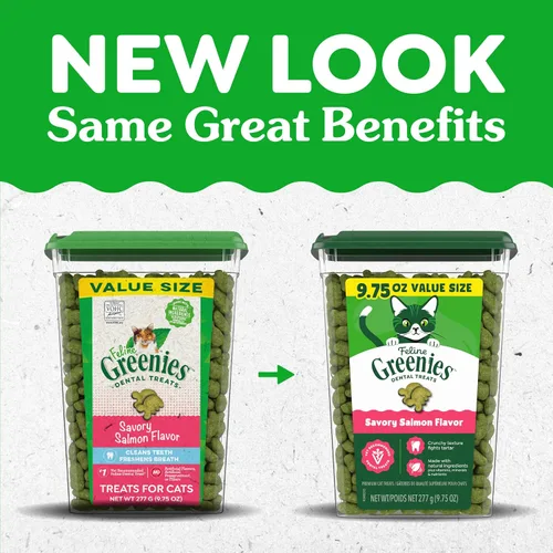 Miniatura 2 de Golosinas dentales naturales Greenies para gatos adultos recomendadas por veterinarios, sabor delicioso a salmón, envase de 9.75 oz