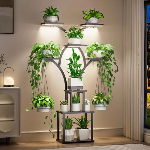 Soporte de Plantas Elbourn para Interior con Luces de Crecimiento - Estante de Metal de 152 cm de Altura para Múltiples Plantas, Soporte de Esquina