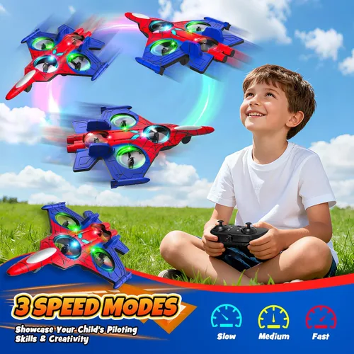 Miniatura 2 de Aviones de control remoto de espuma para niños de 8 9 10 11 12 años +, mini dron araña para niños, avión RC Fighter Jet Jet con luz, 360° Flip