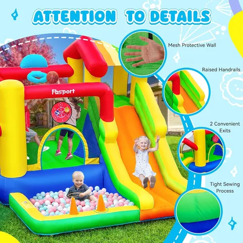 Miniatura 3 de FBSPORT - Castillo inflable con tobogán para niños, casa hinchable para saltar con soplador de aire, para interiores y exteriores, con fosa