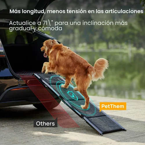 Miniatura 2 de PetThem Rampa para Perros para Coche de 71'' Extra Larga y 17.2" de Ancho, Rampas Plegables para Perros Grandes con Superficie de Alfombra