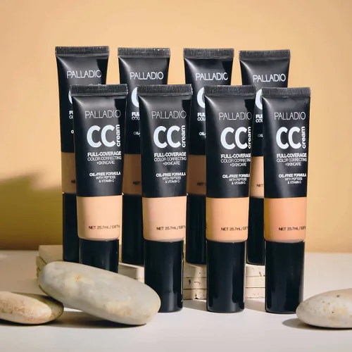 Miniatura 7 de Palladio Crema CC de Corrección de Color de Cobertura Completa, Sin Aceite con Péptidos y Vitamina C, Base de Cobertura Ajustable